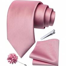 Solid Formal Tie And Pocket Square Plain Necktie Lapel Pin And Set For Men - C-dusty Rose - View 1