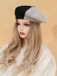 Two Tone Beret Hat Elegant,Summer,Beach,Holiday,Travel - Black and White - View 4