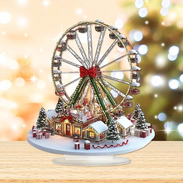 1 Stück Bohemian Stil Acryl Weihnachtsdorf Schneehaus Riesenrad Szene - kratzfest und chemikalienbeständig 2D Hochauflösende Kunst Dekorplatte, geeignet für Zuhause, Büro, Café - anwendbar für Weihnachten, Halloween, Erntedank - ideales Urlaubsgeschenk