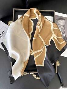 1pc 70x70cm Women's Satin Square Scarf – Stylish Small Printed Bandana, Neck & Hair Wrap, Skinny Tie, Elegant Shawl For Daily Wear - Hoa đen Khaki - Xem 2