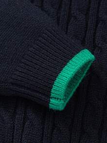 Balabala Tween Boy Winter Contrast Trim Sweater 2025, Knit Base Layer, Matching - Blue-green Hue - View 7