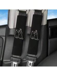 2pcs Heart-Shaped Black Cat Car Seat Belt Covers, Sweet Style, Universal Fit, Soft Polyester Material, Fashionable Car Interior Accessory, Multi-Functional Protector, Best Halloween And Christmas Gift For Friends And Family