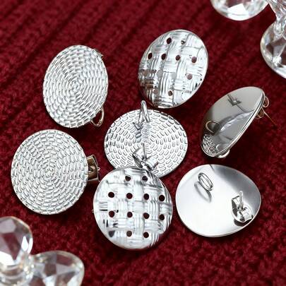 6 ชิ้น สแตนเลสสตีล โค้งมน ตาข่ายขัดเงา ต่างหูสตั๊ด, อุปกรณ์เครื่องประดับ DIY