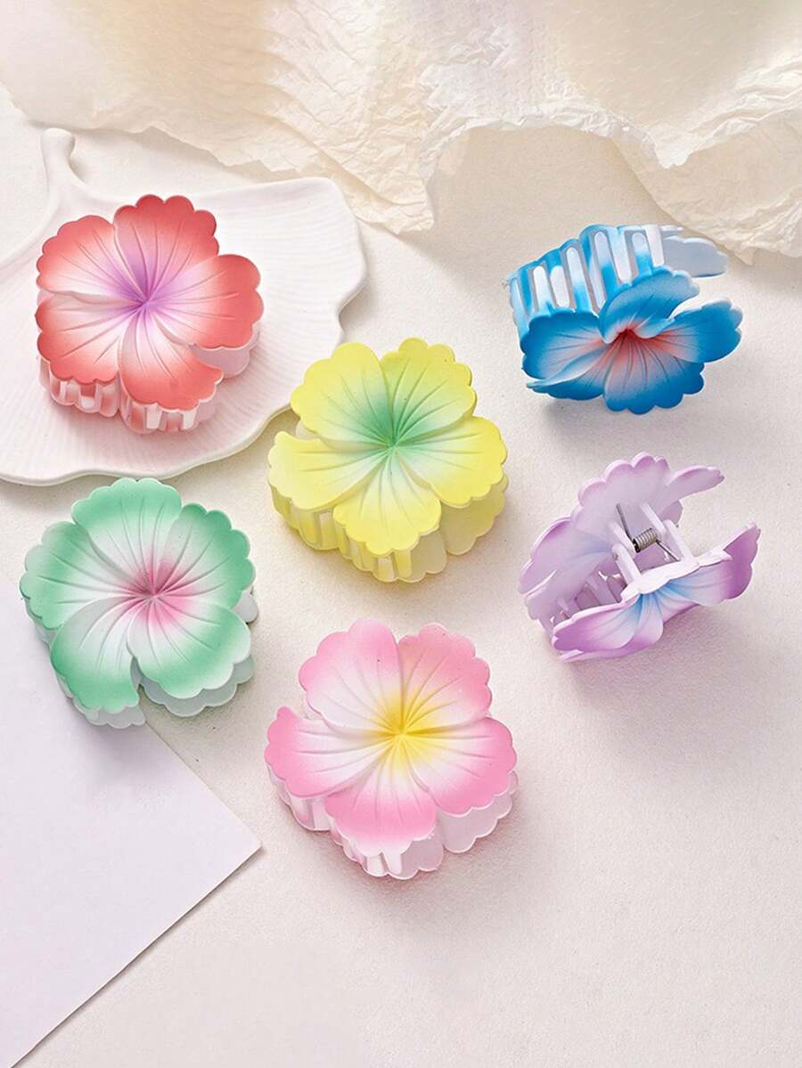 1pc Floral Shaped Hair Clip, Ombre Gradient Hair Accessory, Durable Plastic, Sweet & Cute Women's Beach Holiday Accessory, Suitable For Outings And Festivals Elegant Claw Clip Winter Hair Clutch