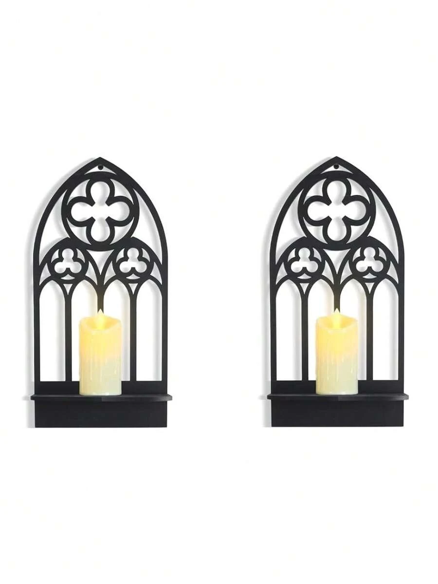 Gotische Wandleuchter Wanddekoration, schwarze Gothic Dekoration Bogenkirchenwand, gotische Wandlampe und Wanddekoration - Schwarze gotische Bogenkirchenwandkunst, Gothic Heimdekoration für Wohnzimmer, Küche und Esszimmer