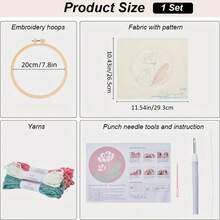 1 Set Pink Floral Embroidery Kit | Floral Theme, Includes Needle, Fabric, Thread, Embroidery Hoop, Suitable For Beginners, Adults, DIY Handicrafts, Embroidery Supplies, Chunky Yarn Punch Needle DIY Craft Materials, Needlework Craft Kit, Adult Craft, Suitable For Beginners, Applicable To Manual Activities, Home Entertainment, Party Gifts, Crochet, Craft Supplies, Crochet Kit, Sewing Accessories, Room Decor, Personalized Gifts. - Multicolor - View 4