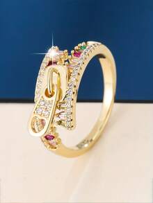 1 pezzo Anello aperto geometrico unico con zirconi, anello da dito di alta gamma in stile europeo e americano, gioiello alla moda con zirconi incastonati, anello elegante e minimalista in cristallo di quarzo per donna