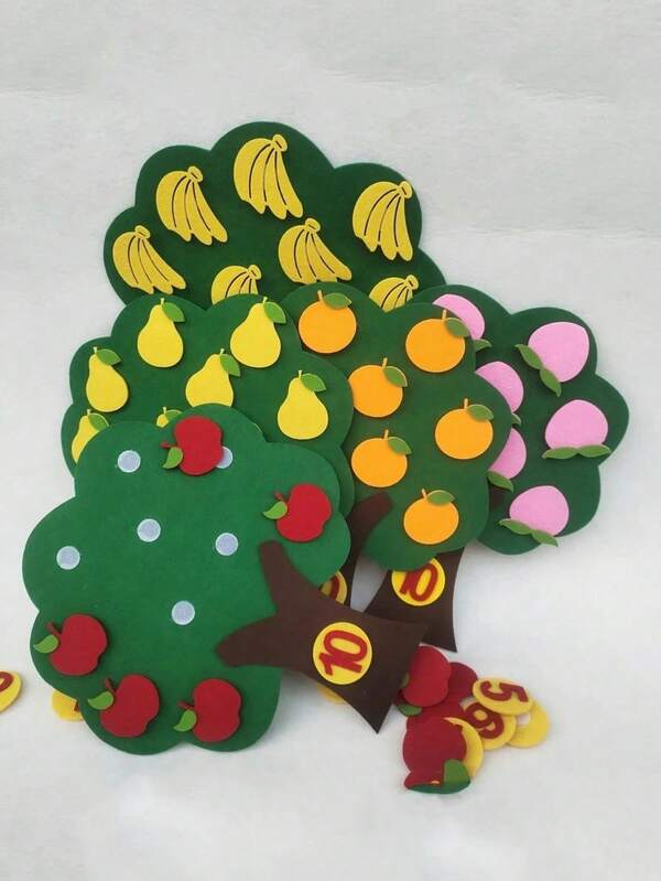 1/2pcs Felt & Non-Woven Kindergarten Toy Teaching Aids Fruit Tree Mathematical Montessori Game Learning Numbers 1-10 School, Student,Stationery,School Supplieseducational Supplies Kindergarten Educational Learning Toys For Childrenmath Math Toy