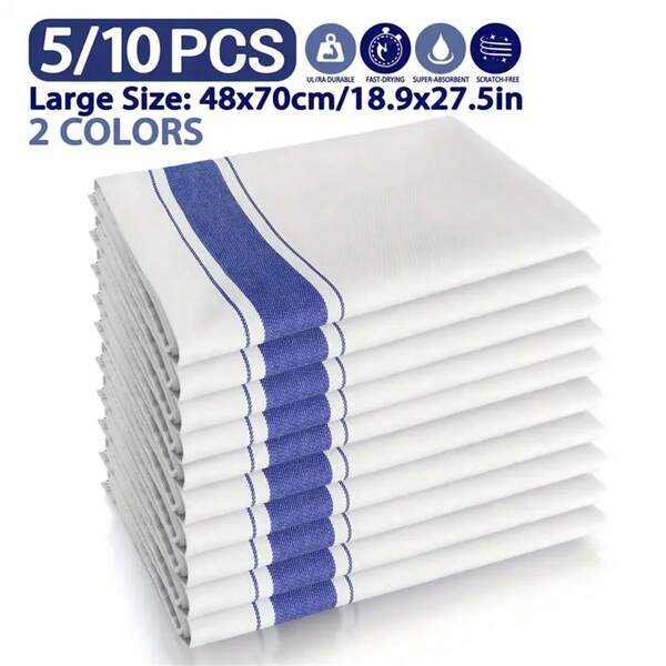 1/5 pièces Serviettes de cuisine rayées, Chiffons de nettoyage multifonctions pour la maison et la cuisine, Compacts et durables, Conviennent pour le nettoyage du verre et de la vaisselle