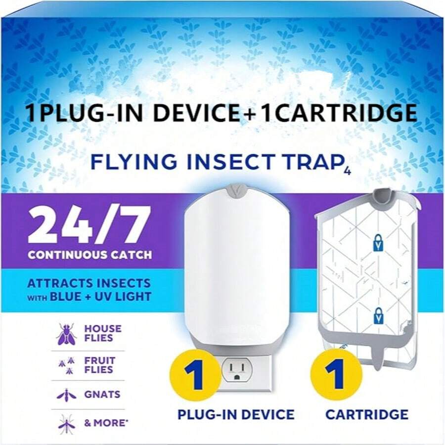 Insect Repellent And Mosquito Killing, Flying Insect Traps, Fly Traps To Capture Houseflies, Fruit Flies, And Mosquitoes, 1 Plug-In Base+1 Ink Cartridge