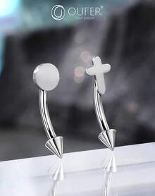 Solid Titanium Eyebrow Rings And Heart Labret Jewelry, 16G - Silver Cross - View 2