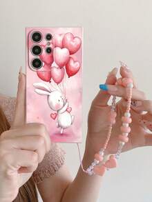 1 件白色 TPU 兔子卡通插图防震全覆盖手机壳和 1 件粉色心形串珠腕带，时尚百搭创意全保护手机壳，适合作为送给女朋友、最好的朋友、妻子、伴侣、家人、老板、情侣、同学、老师、同事、生日、节日的礼物 - 彩色 - 查看 2