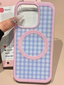 Funda de teléfono magnética con estilo simple de patrón de cuadrícula a cuadros, compatible con iPhone 17 Pro Max, 17 Pro, 17, 16 Pro Max, 16 Pro, 16, 15 Pro Max, 15 Pro Max, 15 Pro, 14 Pro Max, 14 Pro, 13 Pro Max, 13, 12 Pro Max, 12, 11, con color contrastante y carga inalámbrica suave - cuadros azul pálido - Ver 3