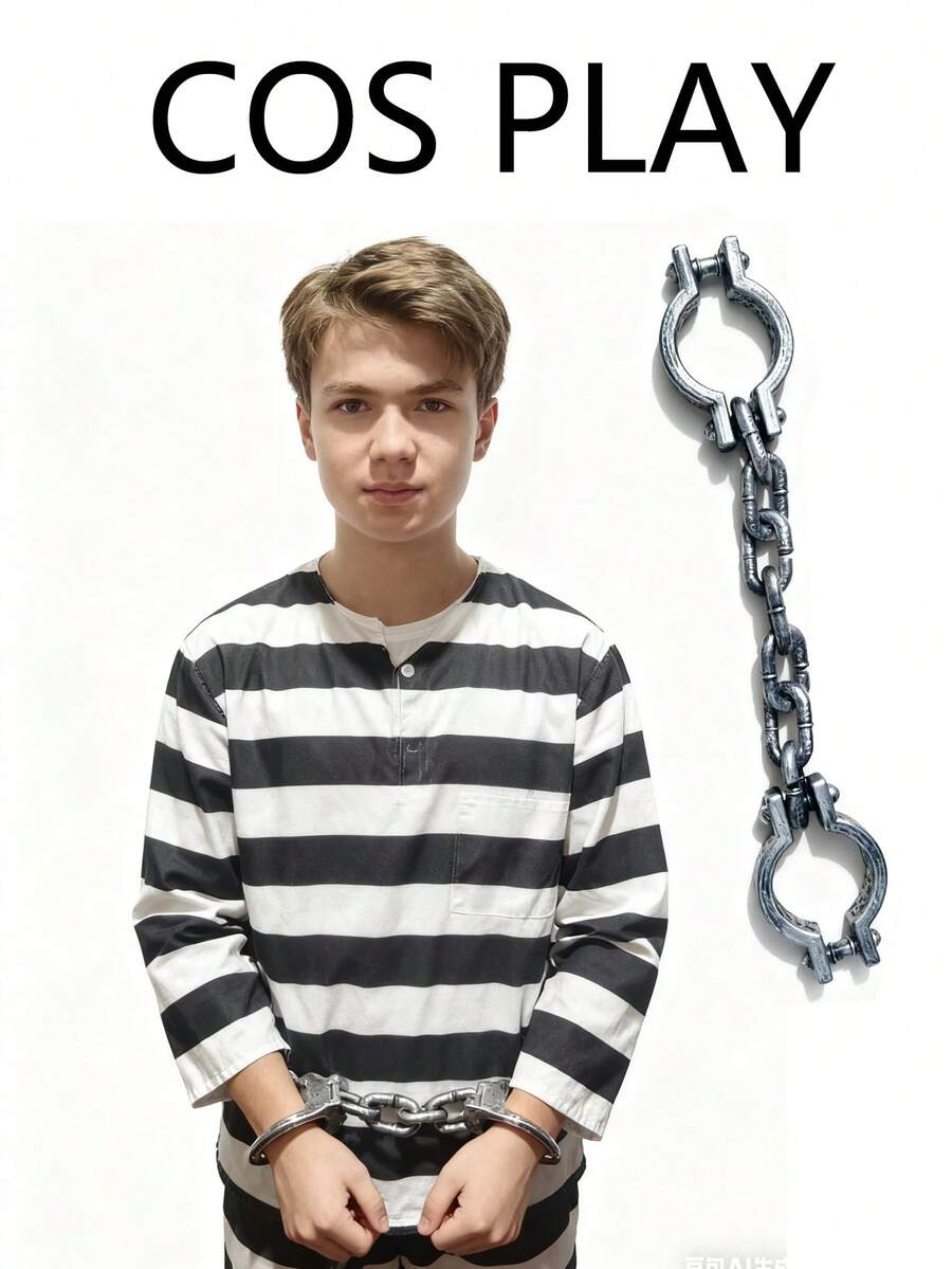 1 pieza Cadena de esposas gris oscuro de Halloween, pulsera de prisionero, estilo versátil, adecuado para fiestas de disfraces de Halloween, mascaradas, actuaciones y uso diario