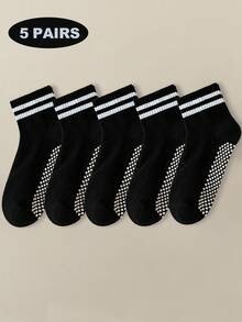 5 đôi tất dài đến bắp chân mùa thu/đông cho trẻ em, tất chấm bi chống trượt, tất sọc đa năng dành cho bé trai và bé gái học sinh - Nhiều màu - Xem 17