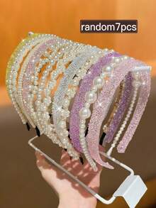 7pcs/Set Women's Elegant Faux Pearl & Rhinestone Embellished Hair Hoops, Versatile Styles For Daily And Party Wear, Recommended As Gift, Hair Band, Makeup, Hair Accessories ,Hairband For Women Headband For Women Head Accessories - Multicolor - View 7