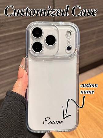 1pc Customizable Personalized Family Friend Couple Kids Children Different Name Transparent Glitter Phone Case Compatible With IPhone 11/12/13/14/15/16/16Pro/16Plus/16ProMax Models