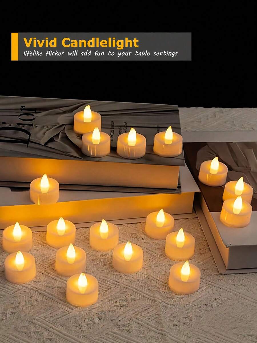 12-Pack Flameless LED Tea Light Candles Flicker Warm Yellow Over 200 Hours Battery Operated Tea Light Candles. Perfect For Parties, Weddings, Birthdays, Gifts And Home Decoration (Battery Remote Included) - 白色 - 查看 1