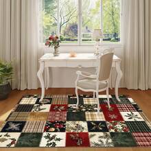 1PC 3.1'x2', 8.4'x6' Luxury Christmas Non-Slip Area Mat - Heavy-Duty Machine Washable Mat With Non-Slip Backing, Soft Fluffy Floor Mat In Red, Green, Golden, Black, White, Beige - For Living Room, Bedroom, Kitchen, Holiday Decor - Christmas, Thanksgiving, Easter, , Halloween - Easy-Clean Home Mat Gift, Rugs For Living Room, Festive Room Accent, Plaid Pattern Mat, Polyester Fiber Mat, Patchwork Christmas Rug, Large Red Rug For Living Room, Brown Checkered Christmas Mat, Mat For Crawling, Round Living - 樣式-1 - 查看 7