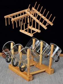 1 pièce Support de tasse de ménage, ensemble à thé en bois avec support de tasse à l'envers pour égouttage de l'eau, étagère de rangement créative anti-poussière pour tasse à thé et verre