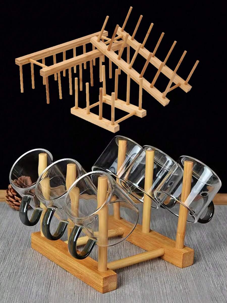 1 pièce Support de tasse de ménage, ensemble à thé en bois avec support de tasse à l'envers pour égouttage de l'eau, étagère de rangement créative anti-poussière pour tasse à thé et verre