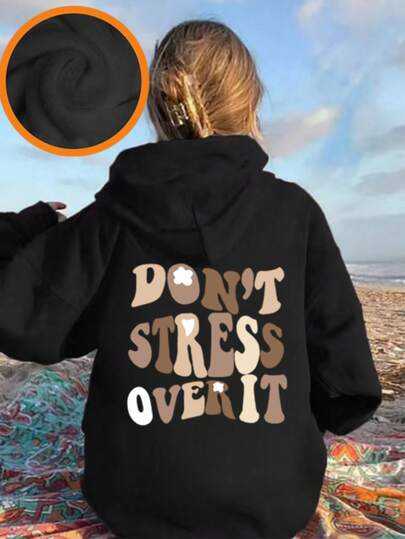 少女休闲趣味印花套头卫衣抓绒上衣，秋冬季