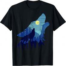 Animal Lover In The Nature With Silhouette Of Wolf T-Shirt - 黑14 - 查看 1