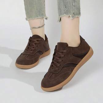 女士大码休闲平底一脚蹬鞋，轻便，防滑，拼色，户外运动，学生运动鞋，春秋季