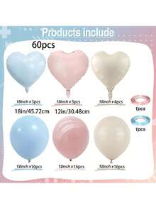 30/60 unidades de globos en forma de corazón de 18 pulgadas de color rosa claro y azul, rosa, rosa, azul, crema y blanco, adecuados para bodas, baby showers, niños y niñas, globos de poliéster con forma de corazón, como decoración bohemia