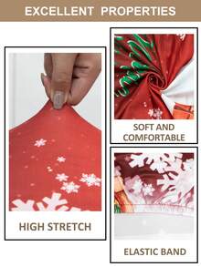 1/4/6pcs Christmas Print Chair Covers, Santa Claus & Bell Printed Elastic Dining Chair Slipcovers, Removable & Washable Home Decor, Christmas Party Decoration - Multicolor - View 4