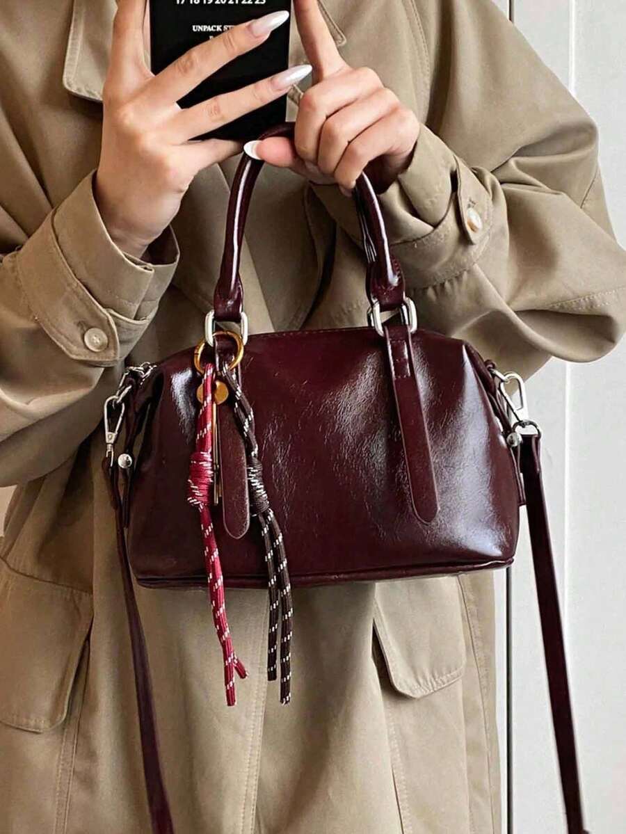 New Soft PU Luxury Handbag, Fashion Vintage Everyday & Holiday Gift For Women, Autumn/Winter - Burgundy - View 1