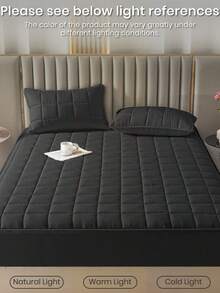 1件装防水六边拉链床垫保护套，绗缝舒适床笠，适用于15厘米/6英寸厚床垫，适用于单人床、双人床、大号床，透气静音，防尘，黑色，亲肤，可机洗，优质拉链床垫套，理想的家居装饰，完美的节日礼物 - 黑色(床單高15cm) - 查看 9