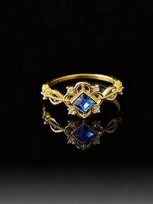 1pc Vintage Copper Alloy Hollow Square Zirconia Decor Ring, Elegant Minimalist Design, Suitable For Women Everyday Wear, Outing, Accessory, Gift