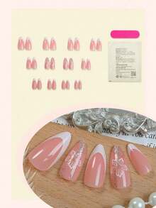 24pcs Acrylic French Manicure Medium Square Press-On Nails Set, Y2K Red Heart Shaped Artificial Nails, Suitable Nail Salons, Teenage Girls And Women Daily Wear And Holiday Party Decoration, Set - Nhiều màu 5 - Xem 3