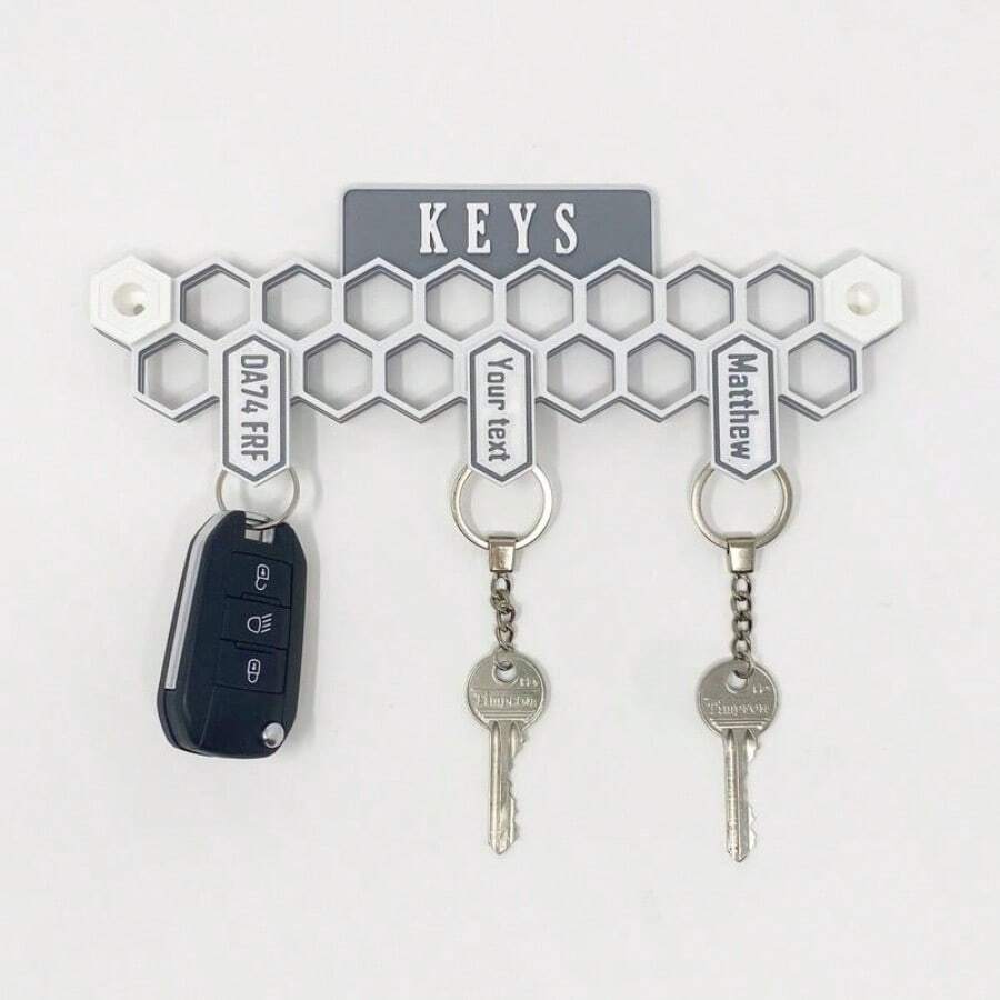 Personalised Key Holder, Key Hook Rack, Key Holder With Hooks, Personalised Keys, Key Holder For Wall, Custom Key Rail, Custom Key Rack - White & Bright Pink - View 1