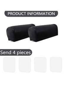 2pcs Black PU Sofa Armrest Covers (With 4 Stickers Included), Classic Minimalist Design, Stretchy Dust-Proof Sofa Armrest Protectors, Anti-Cat Claw, Removable And Washable, Suitable For Living Room, Study, Bedroom Sofa Armrests, Brown, Wine Red, Light Gray - Multicolor - View 5