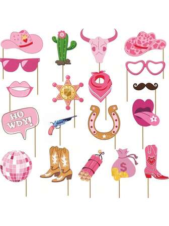 Conjunto de 19 piezas de accesorios de foto de vaquera del oeste para decoración de fiesta, selfies y favores de fiesta con tema del oeste