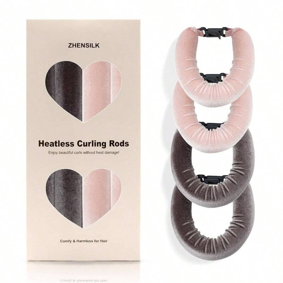 Heatless Hair Curler Set U2013 4PCS Velvet Overnight Blowout Rods Heatless Curls, Jumbo Flexible Curling Rods To Sleep In, No Heat Curling Tools Natural Waves And Curls - Standard - 查看 1