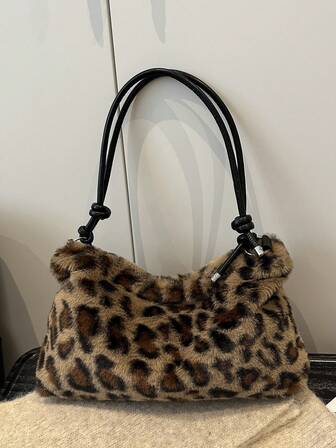 2025秋冬天鹅绒豹纹女士托特包，女士手提包，单肩包，Y2K时尚包，适合办公室女士，学生，购物，送礼，秋冬多功能