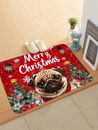 1 قطعة سجادة باب مطبوعة بتصميم كلب عيد الميلاد، سجادة مستطيلة ناعمة وممتصة للماء ومانعة للانزلاق، مناسبة لغرفة النوم والصالة والمطبخ وغرفة الطعام ومدخل المنزل
