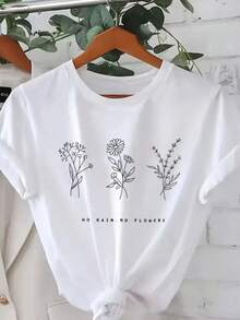 Camisa Plus Size Feminina Ramos e Flores T-shirt Branca - Branco - Visão 1