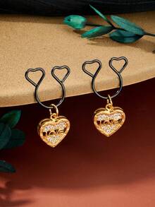 1 Pair Fake Nipple Rings,Fake Nipple Piercings,Faux Nipple Piercing,Nipple Rings Non Piercing Jewelry Dangles With Heart Heart, Black Color Valentine Gift - Multicolor - View 4