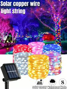 50/100/150/200/300 LED Solarne Dekoracyjne Lampki LED - 8 Trybów, IP65 Zewnętrzny Wodoodporny Sznur Świątecznych Lampek, Solarny Sznur Lampek LED z Miedzianym Drutem, Zewnętrzny Ogród, Dziedziniec, Choinka, Wesele, Kemping, Boże Narodzenie, Halloween, Zewnętrzny Sznur Lampek Solarnych (Ciepła Biel, Wielokolorowe, Białe, Czerwone, Różowe, Niebieskie)