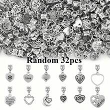 8/16/32/50 pezzi Set di ciondoli a forma di cuore in argento - Ciondoli in lega d'argento anticato, adatti per la realizzazione di gioielli, collane e bracciali