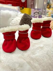 4件套宠物狗鞋冬季糖果色毛绒加厚保暖防滑冬鞋内衬狗靴软底狗鞋宠物鞋雨靴