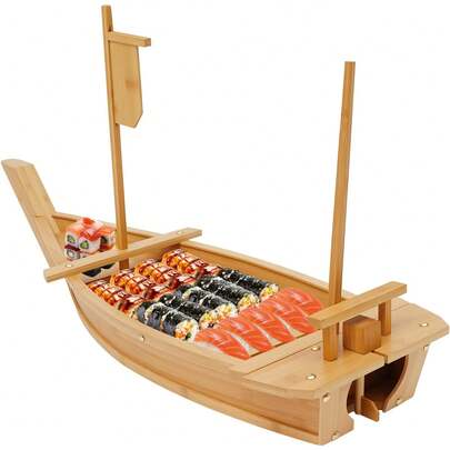 Sushi Boat Serving Tray 31.5 Inch Sushi Plate For Restaurant Or Home, Large Size Bamboo Boat Sushi Serving Tray For Storing And Displaying Foods