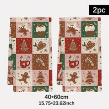 MEMNUN 2pcs Merry Christmas Gingerbread Man Patchwork Print Kitchen Towels, 15.75*23.62in (40*60cm) Super Soft Absorbent Microfiber Dish Towels, Hand Towels, Dish Cloths, Home & Kitchen Decor, Cooking Baking Tea Towels, Cleaning Supplies, Suitable For Restaurant, Kitchen, Christmas Holiday Decoration And Gifts, All Season