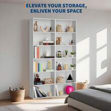 Meiyiu 6-Tier Bookcase, 71.4" Tall Bookshelf With H-Shaped Frame, Heavy Duty Storage Shelf For Home Office/Living Room/Bedroom, Open Shelf Organizer For Books/Vinyl Records/Decor - trắng - Xem 5