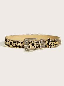 1pc Women's Fashion Leopard Print Sexy Rivet Waist Belt, Adjustable High-End Chic Metal Buckle, PU Leather Casual Belt Suitable For Daily Wear
