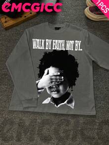 EMCGICC Manfinity Y2k Thin Long Sleeved T-Shirt For Men,Graphic T Shirt Cotton 220g,Fashionable Hip-Hop For Men -  Long Sleeve T-Shirts, Funny Vintage Shirts,Regular Fit, Street Style, Digital Print,  Ideal Gift - 深灰色 - 查看 1